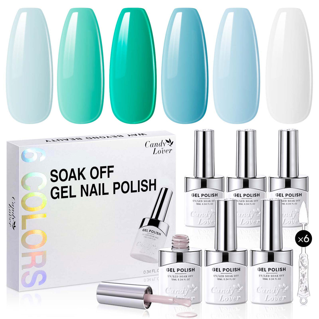 Candy Lover Nail Gel Polish, 6 Colors Water Ripple Blue Gel Polish Set, Soak Off UV LED Needed Nail Gel Set, Nail Art Gift for Women DIY Manicure