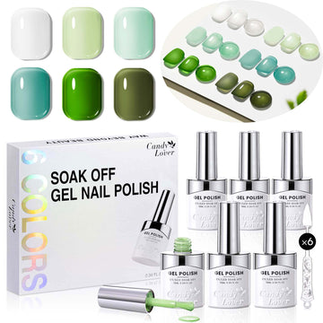 Candy Lover Nail Gel Polish, 6 Colors Water Ripple Green Gel Polish Set, Soak Off UV LED Needed Nail Gel Set, Nail Art Gift for Women DIY Manicure