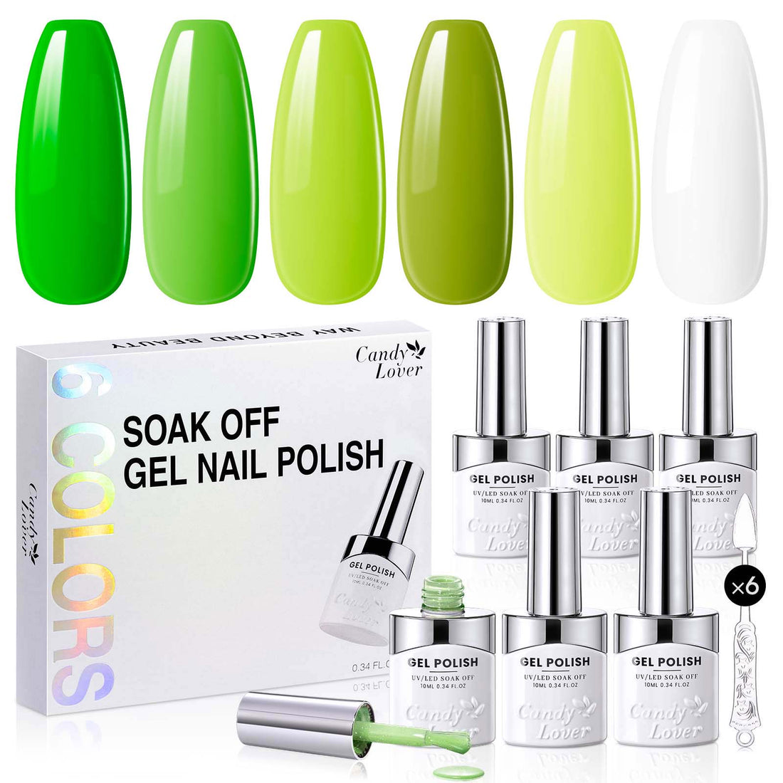 Candy Lover Nail Gel Polish, 6 Colors Summer Refresh Green Gel Polish Set, Soak Off UV LED Needed Nail Gel Set, Nail Art Gift for Women DIY Manicure