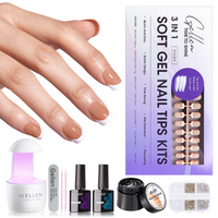 Gellen French Tips Gel Nail Kit - 240 Pcs Brown Short Square, Salon Acrylic Nail Kits Including Gel Top Coat and Base Coat, UV Lamp, Solid Nail Glue Gel, Nail Charms for French Tip Manicure