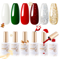 Gellen Gel Nail Polish Set, 6 Colors Christmas Gel Polish Kit Snow White Green Glitter Gold Silver Christmas Red Glitter Red Gel Polish Nail Art Gifts for Women