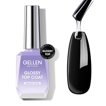 Gellen Glossy Gel Top Coat, 18ML No Wipe Glossy Gel Top Coat, Clear UV Top Coat Gel Nail Polish, Soak Off Nail Lamp Gel Base Top Coat Nail Art Home Manicure