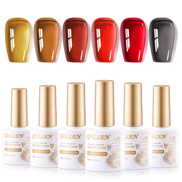 Gellen Gel Polish - 6 Colors Glassy Gel Sheer Red Grey Leaf Yellow Amber Brown Burgundy Gel Polish Set Soak Off UV Cure DIY Nail Art Gifts for Christmas