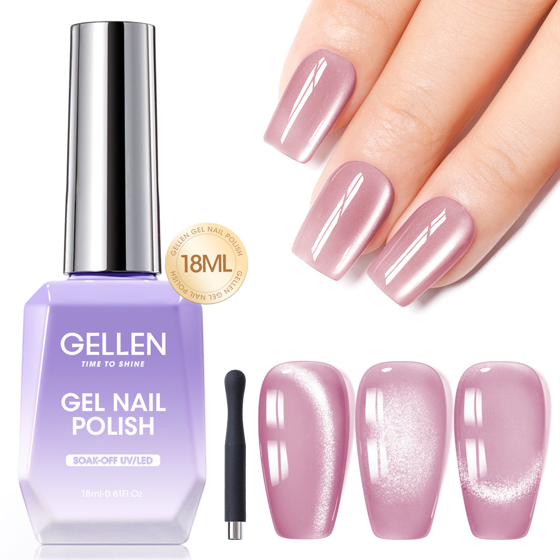 Gellen 18ML Cat Eye Gel Nail Polish, Gray Plum Color Gel Polish with Magnet Stick, Glitter Reflective Magnetic UV Gel Nail Polish for Nail Art Salon