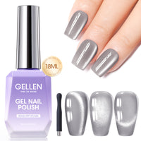 Gellen 18ML Cat Eye Gel Nail Polish, Grayish Color Gel Polish with Magnet Stick, Glitter Reflective Magnetic UV Gel Nail Polish for Nail Art Salon