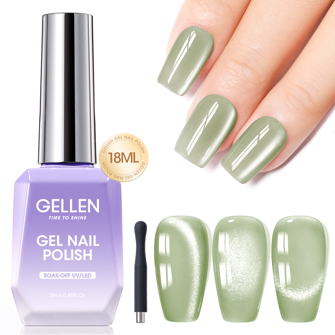 Gellen 18ML Cat Eye Gel Nail Polish, Summer Bug Color Gel Polish with Magnet Stick, Glitter Reflective Magnetic UV Gel Nail Polish for Nail Art Salon