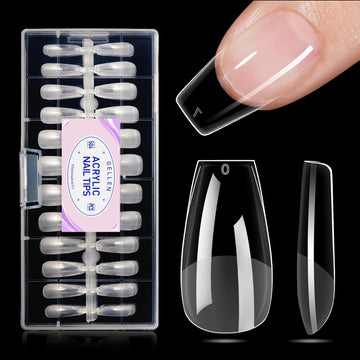 Gellen Medium Coffin Fake Nail Tips for Press on Nails, 504Pcs Soft Gel Tips for Nail Extensions Full Cover Pre-shaped 12 Sizes Clear False Nails for Nail Art