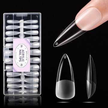 Gellen Long Stiletto Fake Nail Tips for Press on Nails, 504Pcs Soft Gel Tips for Nail Extensions Full Cover Pre-shaped 12 Sizes Clear False Nails for Nail Art