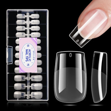 Gellen Short Square Fake Nail Tips for Press on Nails, 504Pcs Soft Gel Tips for Nail Extensions Full Cover Pre-shaped 12 Sizes Clear False Nails for Nail Art