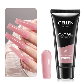 Gellen Poly Gel Nail Extension Gel, 60g Pink Nude Builder Nail Gel Long Lasting Trendy Nail Art Design for Salon Manicure Beginner Easy DIY