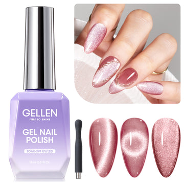 Gellen Cat Eye Gel Nail Polish, 18ml Gel Polish with Magnet Stick, Magnetic Shimmer Glitter Holographic Nail Polish Soak Off LED Gel for Nail Art DIY, Rose Pink