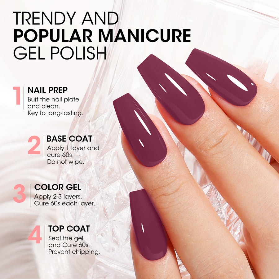 Gellen Gel Nail Polish, 18ml Dark Red Purple Nail Polish Soak Off UV LED Nail Gel Polish Nail Art Manicure Salon at Home DIY Gel, Christmas Gifts for Women Girls