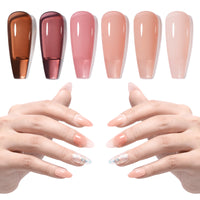 Gellen Brown Jelly Gel Nail Polish, 6 Colors Amber Nude Pink Gel Polish Set Light Brown, Nude Beige Soak Off Nail Gel Kit for Fall Winter Nail Art Home Diy Manicure