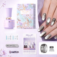 Gellen One Step Cat Eye Gel Nail Polish, 5-in-1 Magnetic Gel Polish Set, UV Lamp Needed Cured, No Base Top Needed, DIY Manicure for Women Beginners, 10 Mirror Silver Chrome