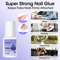 Gellen Nail Glue for Press on Nails with Nail Glue Remover, Air Dry Nail Glue and Acrylic Nail Glue Remover Set for Fake Nail Tips, 0.23 fl oz Each