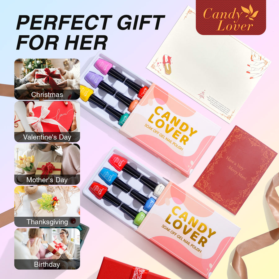 Candy Lover Gel Nail Polish Kit, 12 Colors Rainbow Collection Nail Gel Kit with Greeting Card & 72W UV Nail Lamp, Salon Quality Long-lasting Gel Polish Set, Gift for Girl Women DIY Manicure