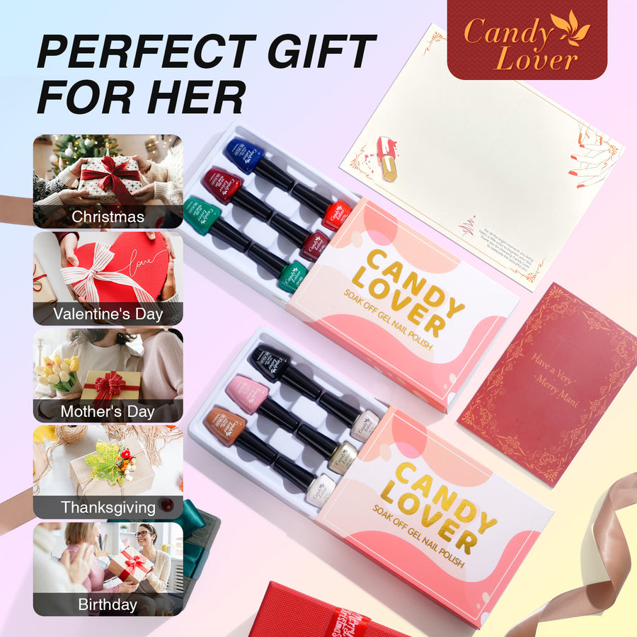 Candy Lover Gel Nail Polish Kit, 12 Colors Christmas Collection Nail Gel Kit with Greeting Card & 72W UV Nail Lamp, Salon Quality Long-lasting Gel Polish Set, Gift for Girl Women DIY Manicure