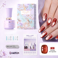 Gellen One Step Cat Eye Gel Nail Polish, 5-in-1 Magnetic Gel Polish Set, UV Lamp Needed Cured, No Base Top Needed, DIY Manicure for Women Beginners, 12 Sheer Tomato Red Sparkle