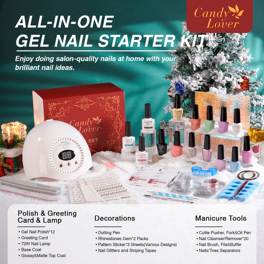 Candy Lover Gel Nail Polish Kit, 12 Colors Macaron Collection Nail Gel Kit with Greeting Card & 72W UV Nail Lamp, Salon Quality Long-lasting Gel Polish Set, Gift for Girl Women DIY Manicure