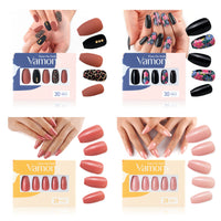 Vamony Short Coffin Press on Nails, 112 Pcs Fake Nail Tips Kit with Adhesive Tabs, Mani Sticks and Files, 4×28 Count Black Red French False Nails Gift for Girls Women