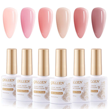 Gellen Jelly Gel Nail Polish Kit, 6 Transparent Nude Pink Colors Set, Soak off UV DIY Manicure Kit for Women