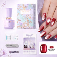 Gellen One Step Cat Eye Gel Nail Polish, 5-in-1 Magnetic Gel Polish Set, UV Lamp Needed Cured, No Base Top Needed, DIY Manicure for Women Beginners, 18 Sheer Burgundy Sparkle
