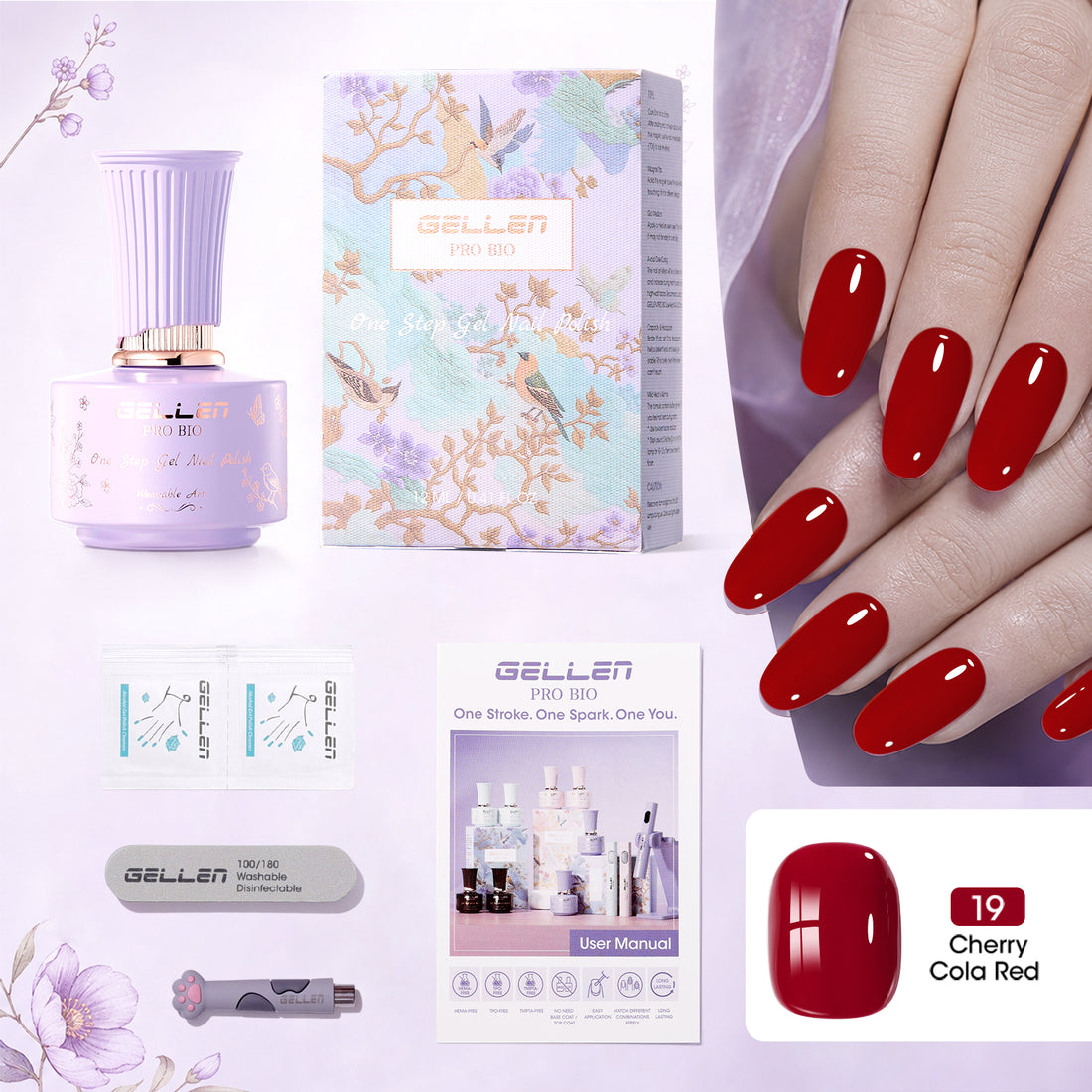 Gellen One Step Cat Eye Gel Nail Polish, 5-in-1 Magnetic Gel Polish Set, UV Lamp Needed Cured, No Base Top Needed, DIY Manicure for Women Beginners, 19 Jelly Cherry Cola Red