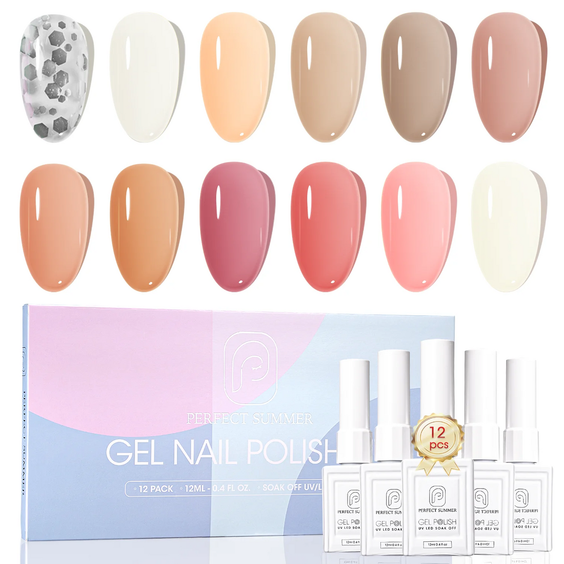 Perfect Summer Jelly Gel Nail Polish Set, 12 ml Each, Translucent Gel Nails, Sheer Nude Pink Milky Colors, Soak off UV Nail Gel Set, Salon Manicure Nail Gel Set Gift for Girls Women