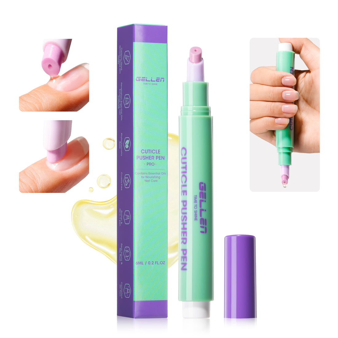 Gellen Cuticle Oil Pusher Pen, Ceramic Cuticle Remover Pen, Refillable Nail Oil Pen, Nail Care Pen for Hangnails & Dry Nails, Nourish & Strengthen Nails, Easy & Mess-Free Cuticle Pusher Manicure Tool