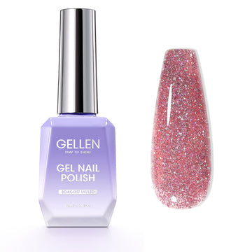 Gellen Glitter Gel Nail Polish, 18ml Pale Pink Gel Polish No Wipe Soak Off Long Lasting Glossy UV Gel for Salon Manicure Nail Art, Christmas Gifts for Women Girls