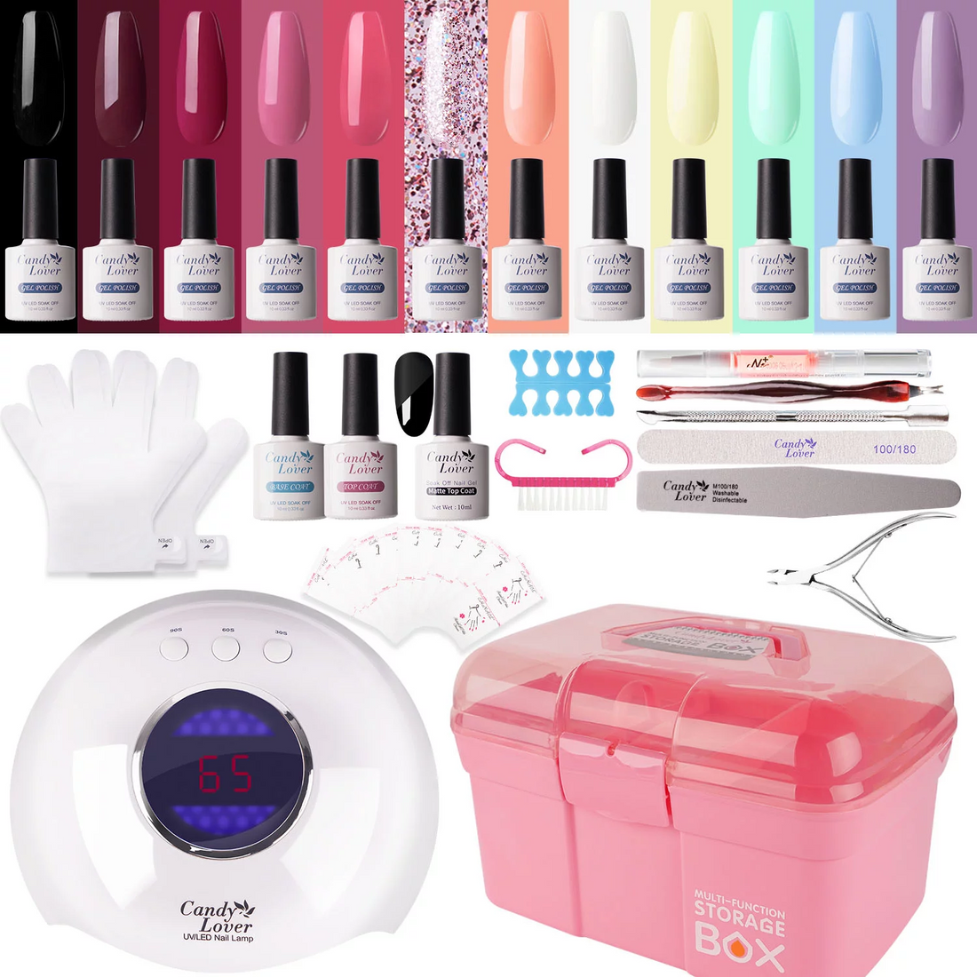 Candy Lover Gel Nail Polish Kit with LED UV Lamp, Natural Quick Dry Longer-lasting Gel Nail, 12 Colors Gel Polish Starter Kit with Nail Art Tools, All Seasons Collection Gel Nail Kit Gift