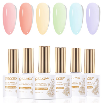 Gellen Jelly Gel Nail Polish Kit, 6 Transparent Colors Candy Macaron Nail Polish Set, Soak Off Gel Nail Polish Kit, Bright Rainbow Gel Polish for Home DIY