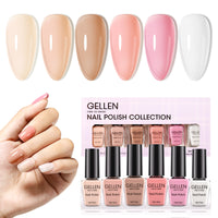 Gellen 6Colors Nail Polish Set, Quick Air Dry Nail Polish French Style Jelly Trendy Nail Polish Kit for Nail Manicure DIY Art Home, No UV Light Needed, 0.33 oz