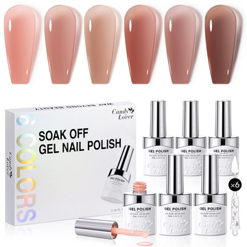 Candy Lover Jelly Gel Polish Kit, 6 Translucent Jelly Sheer Nudes Brown Grey Colors Gel Nail Polish, UV Nail Polish Vernis Gel