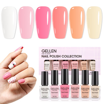 Gellen 6Colors Nail Polish Set, Quick Air Dry Nail Polish Nude Pink White Trendy Nail Polish Kit for Nail Manicure DIY Art Home, No UV Light Needed, 0.33 oz