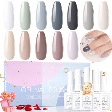 Perfect Summer Gel Nail Polish, 12 Colors Gel Polish Morandi Gray Nude Pink Soak Off UV Nail Polish Gel, Manicure DIY Salon Nail Art Gift for Women Girls