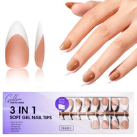 Gellen French Tips Press on Nails - 150 Pcs Brown Medium Coffin, Salon Acrylic Press on Nails Soft Gel Nail Tips, 15 Sizes Fake Nails 3 in 1 Pre-french French Tips Full Cover Tips for Nail Art