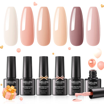 Gellen Nude Gel Nail Polish, 6 Colors Pink Nude Gel Polish Set Skin Tones Neutral Soak Off Nail Gel Kit for All Seasons Nail Art Home Diy Manicure