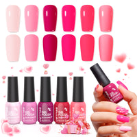Gellen Gel Nail Polish Set of 6 Same Color Same Bottle Nude Pink Rose Red Glossy Gel Polish, Soak off Gel Nail Kit for DIY Home Gel Manicure Set for Nail Art