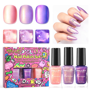Gellen Nail Polish, Quick Dry 3 Colors Glitter Purple Dark Purple Pink Nail Polish Set Xmas Halloween Nail Lacquer Set, Gift for Women Home Nail Art, No UV Light Needed, 0.33 Fl.oz