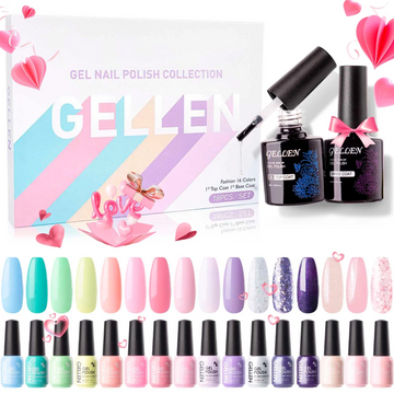 Gellen Nail Gel Polish Kit with Base Top Coat, 16 Colors Gel Nail Polish Set, Bright Candy Tones Spring Summer Color Nail Gel Polish Gifts for Women Girls