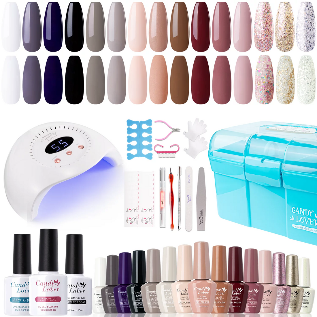 Candy Lover Gel Nail Polish Kit with LED UV Lamp 72W Nail Dryer, 15 Colors Natural Quick Dry Longer-lasting Gel Polish Starter Kit, UV Nail Polish Sets Gift Nail Polish Kit for Girl Women Fall Winter