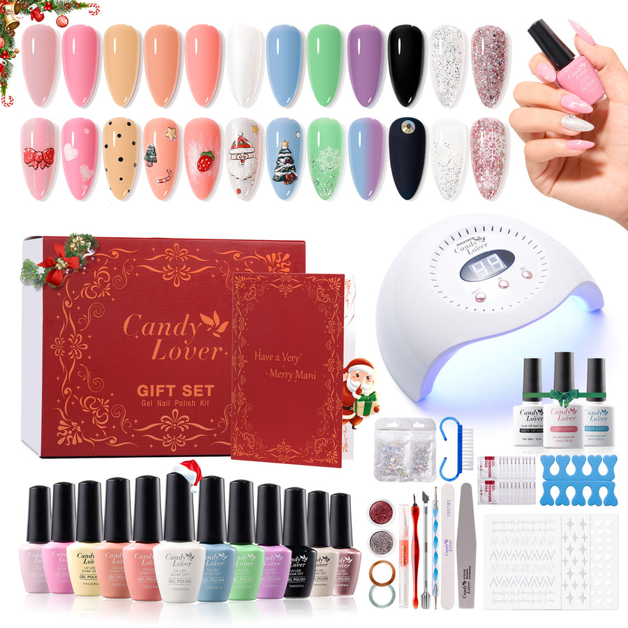 Candy Lover Gel Nail Polish Kit, 12 Colors Macaron Collection Nail Gel Kit with Greeting Card & 72W UV Nail Lamp, Salon Quality Long-lasting Gel Polish Set, Gift for Girl Women DIY Manicure