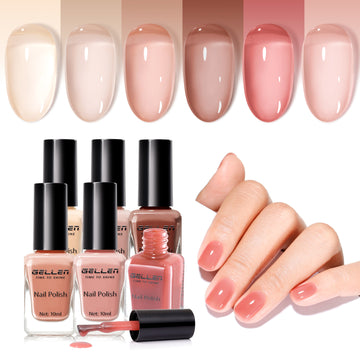 Gellen Nail Polish, Quick Air Dry 6 Colors Nail Lacquer Set Classic Jelly Nude Brown Nail Polish Set for Nail Manicure DIY Art Home, No UV Light Needed, 0.33 Fl.oz