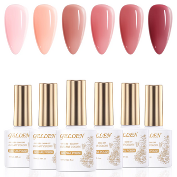 Gellen Jelly Gel Nail Polish Kit, 6 Colors Translucent Pink Sheer Nude Brown Starter Set, Gifts for Girls Women