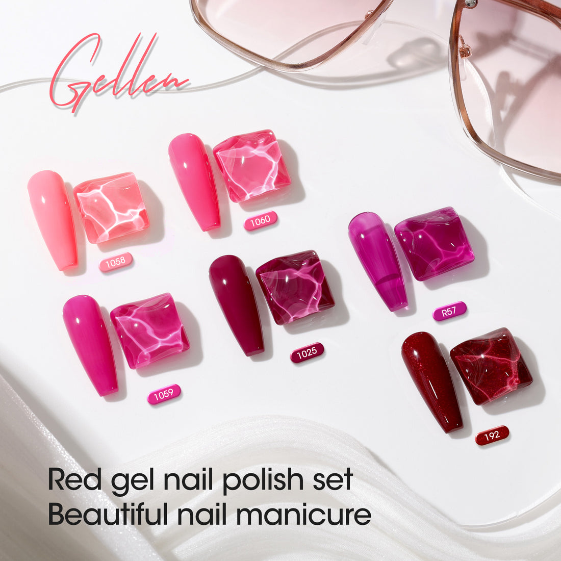 Gellen Purple Pink Gel Nail Polish Set, 6 Colors Neon Pink Red Purple Jelly Gel Polish, No Wipe Soak Off UV Gel for DIY Manicure Valentine's Day Spring Summer, 10ml/0.33oz