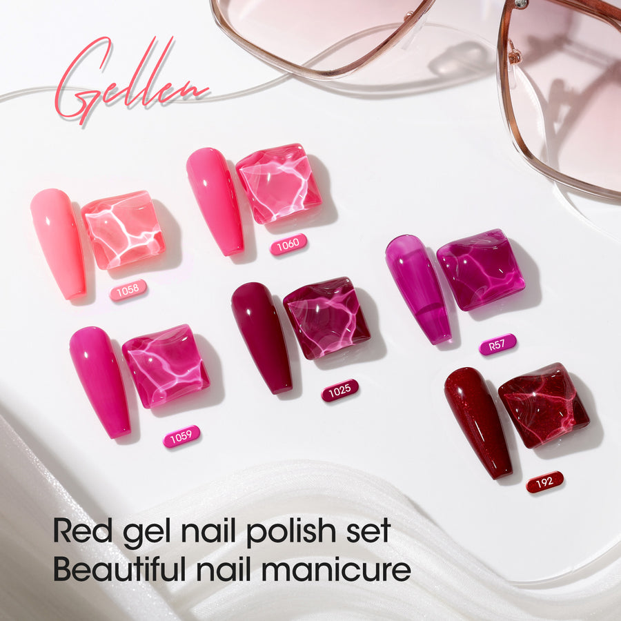 Gellen Purple Pink Gel Nail Polish Set, 6 Colors Neon Pink Red Purple Jelly Gel Polish, No Wipe Soak Off UV Gel for DIY Manicure Valentine's Day Spring Summer, 10ml/0.33oz