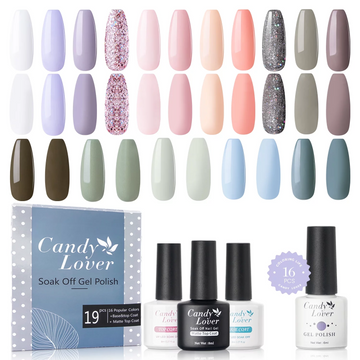 Candy Lover Gel Nail Polish Kit with Top Base Coats Matte Coat, Natural Quick Dry Long-Lasting Gel Nails, 16 Colors Modern Cool Collection Gel Nail Polish Set Gift