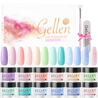 Gellen Dip Powder Nail Kit with 12 Colors Dipping Nail Powder Kit with Dust Brush and Nail File, Nail Art Rainbow Candy Series Dip Powder Set