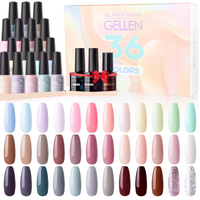 Gellen 36 Pcs Gel Nail Polish Kit, Gel Nail Set Candy Colors Gel Polish Kit with No Wipe Base Coat Top Coat Matte Top Coat, Nail Polish Set Gifts for Women